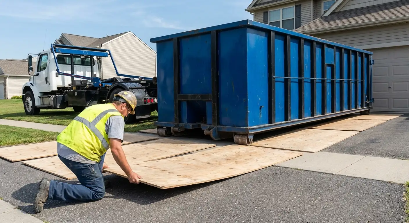 Driveway protection and delivery preparation for dumpster rental in Victorville, CA